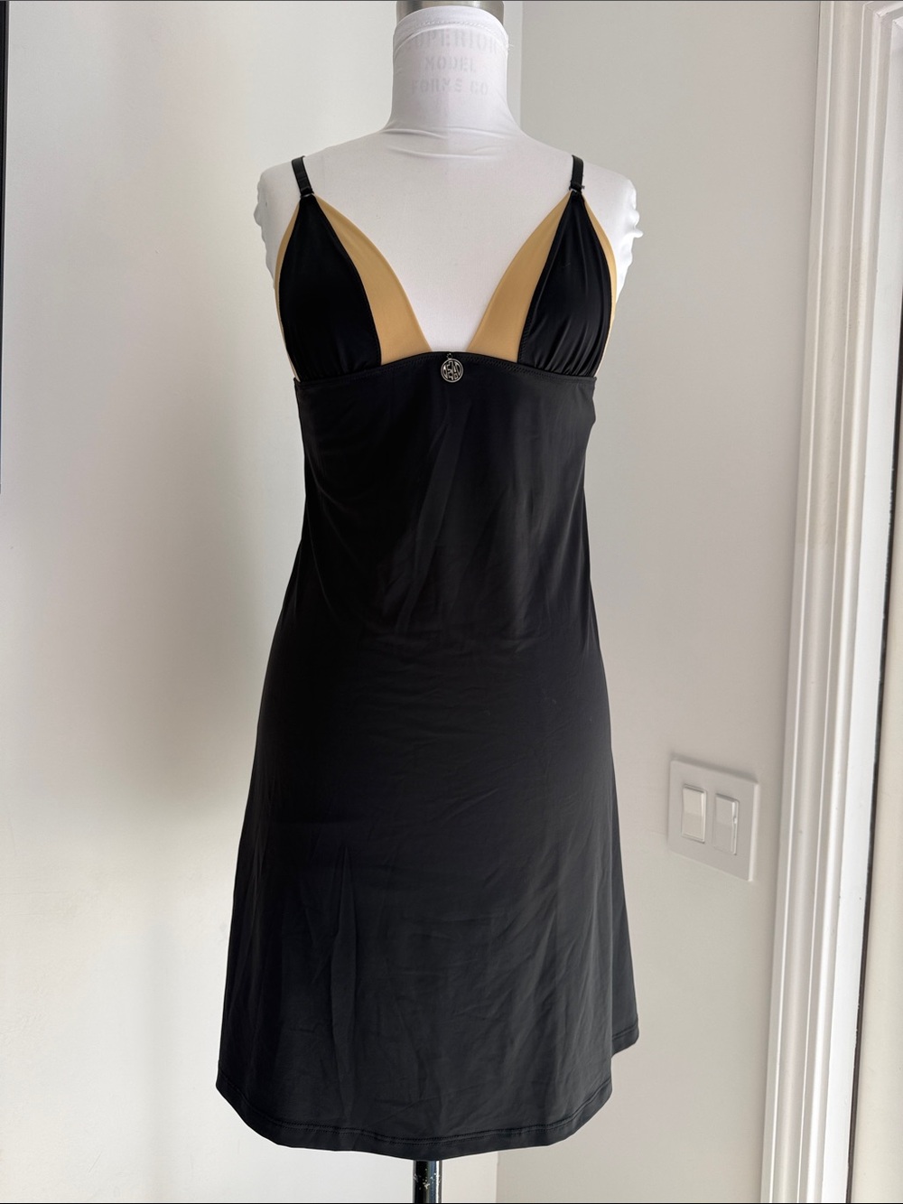 EMPORIO ARMANI Vintage Black & Beige Slip Dress with Adjustable Straps Large NWT